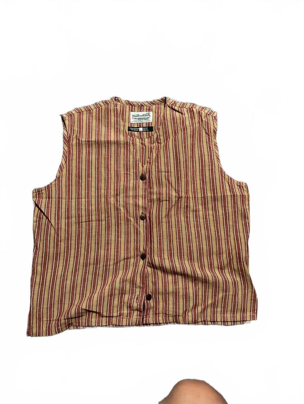 Royal Robbins Striped Button-Front Vest in Red and Tan